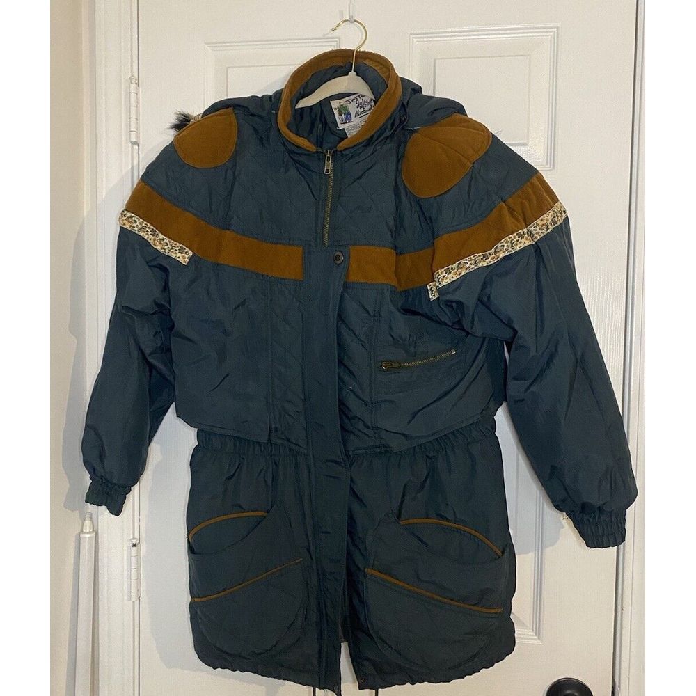 Vintage Julia Michaels Ski Jacket Winter Coat Hood Fur Trim Floral Y2K 90s